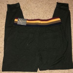 Natural Reflections stripe waist jogger. Olive Heather size small
